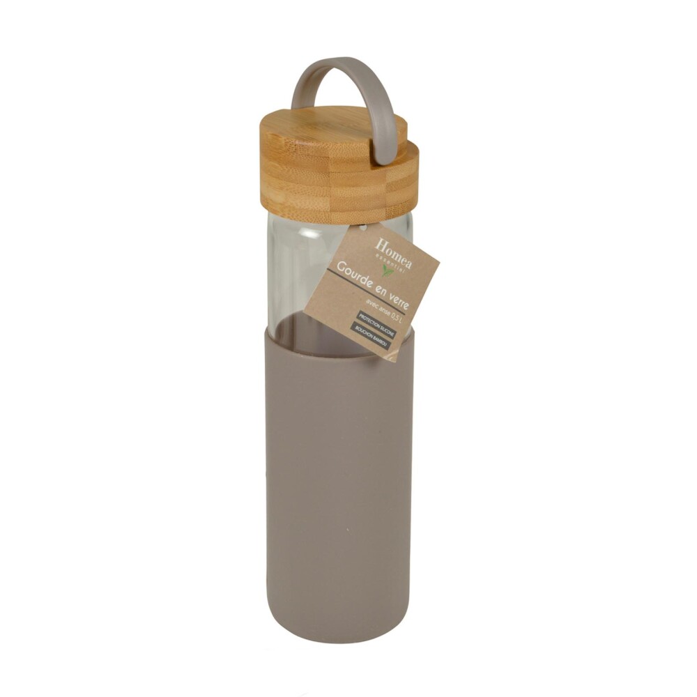 BOTELLA C/TAPA 550ML BAMBU-Y-VIDRIO MARRON 6BAV024