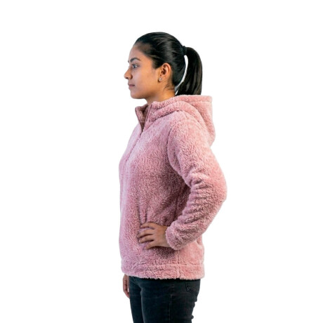 Set2 Buzos Canguro Polar Corderito Unisex Medio Cierre Rosado/Blanco
