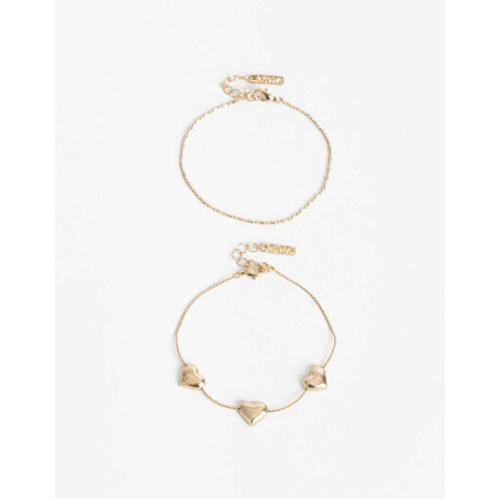 Pulsera Flexible Set Metal Corazón Bañado En Oro Dorado