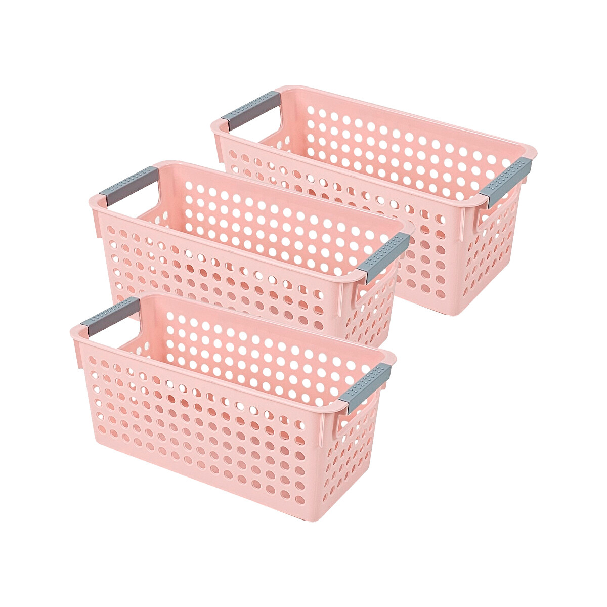 Set x3 Cesto Organizador calado con asas 29 x 13.5 x 12.5 cm - ROSA 