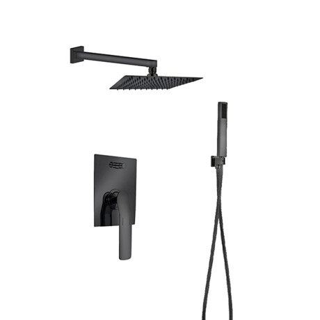 DUCHA DE EMBUTIR NEGRO MATE CON TRANSFERENCIA, TELEFONO, SOPORTE, ROSETA, BRAZO NEGRO