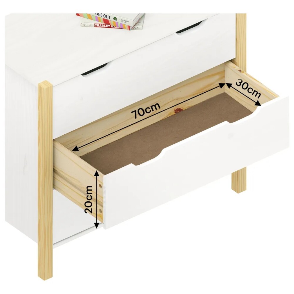 COMODA CAJONERA 3 CAJONES MADERA MACIZA DORMITORIO MADERA / BLANCO