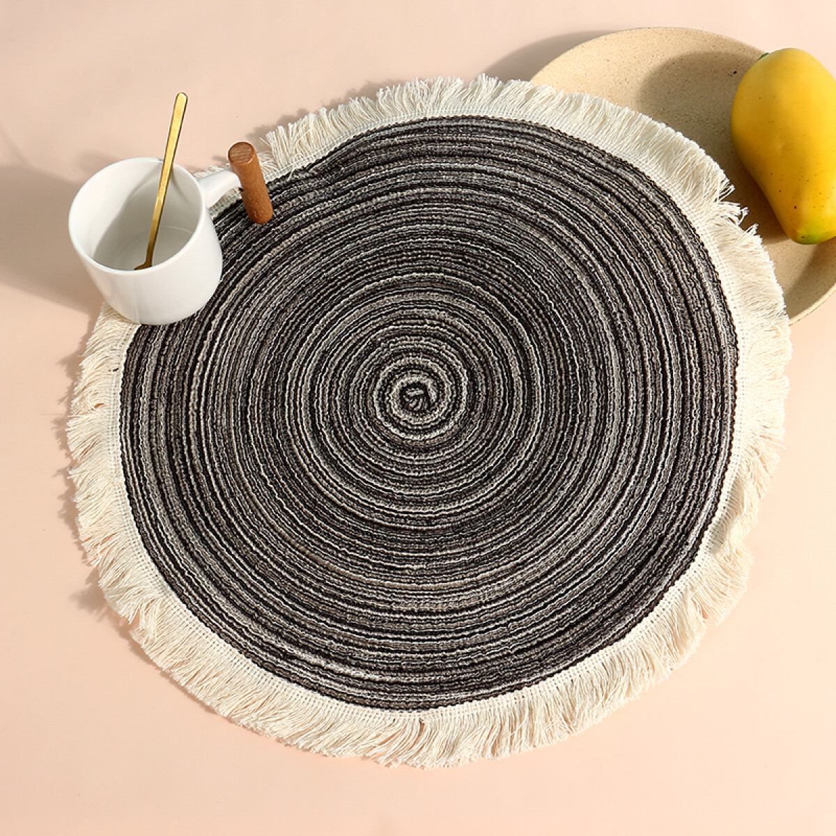 Individual Circular Con Flecos - Gris 