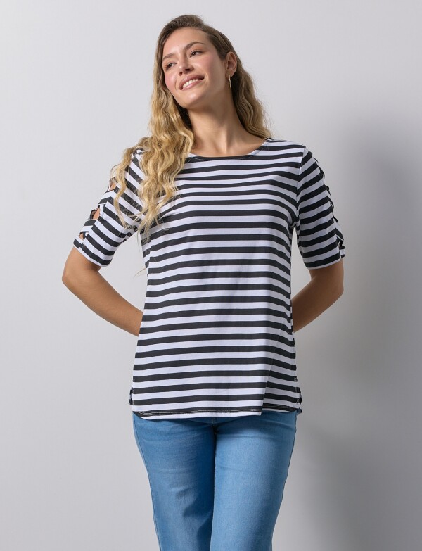 Remera Algodon Lineas NEGRO/BLANCO