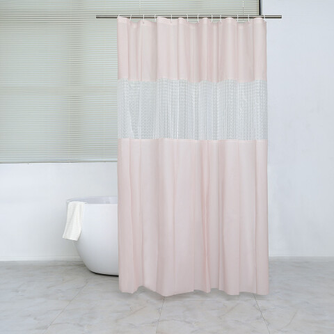 Cortina Baño con Transparencia Bukara con Argollas 180 x 180 cm ROSA