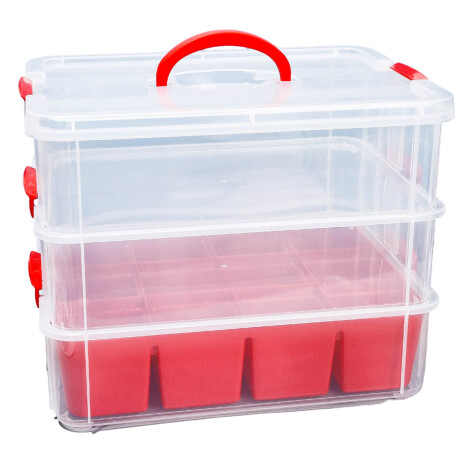 Organizador Valija 3piso Pesca Maquillaje Herramientas Rojo