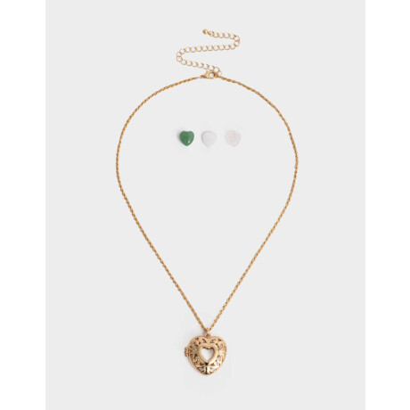 Set De Cadena Con Relicario Y Piedras Dorado