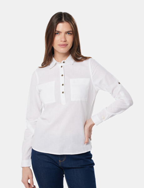 CAMISA DE LINO MEDIO BOTÓN Blanco