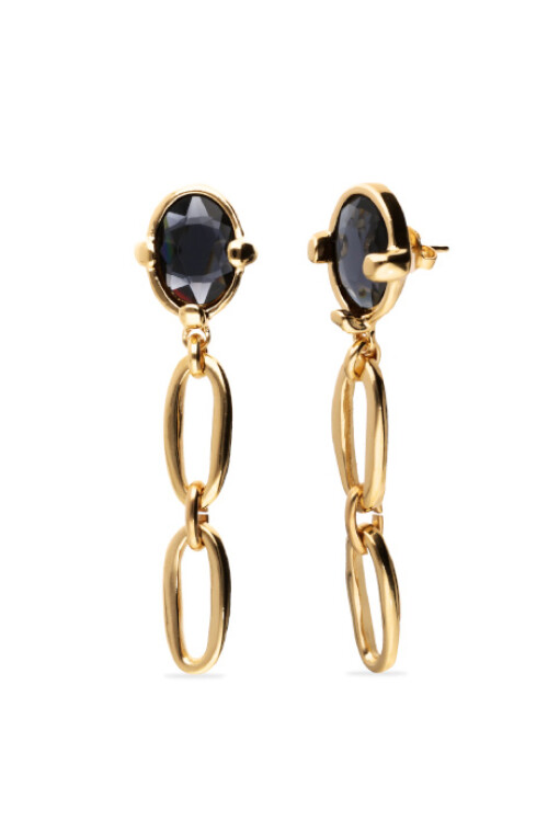 PENDIENTES LARGOS DE ALEACIÓN DE METALES BAÑADOS EN ORO 18K CON CRISTAL FACETADO GRISÁCEO Pendiente