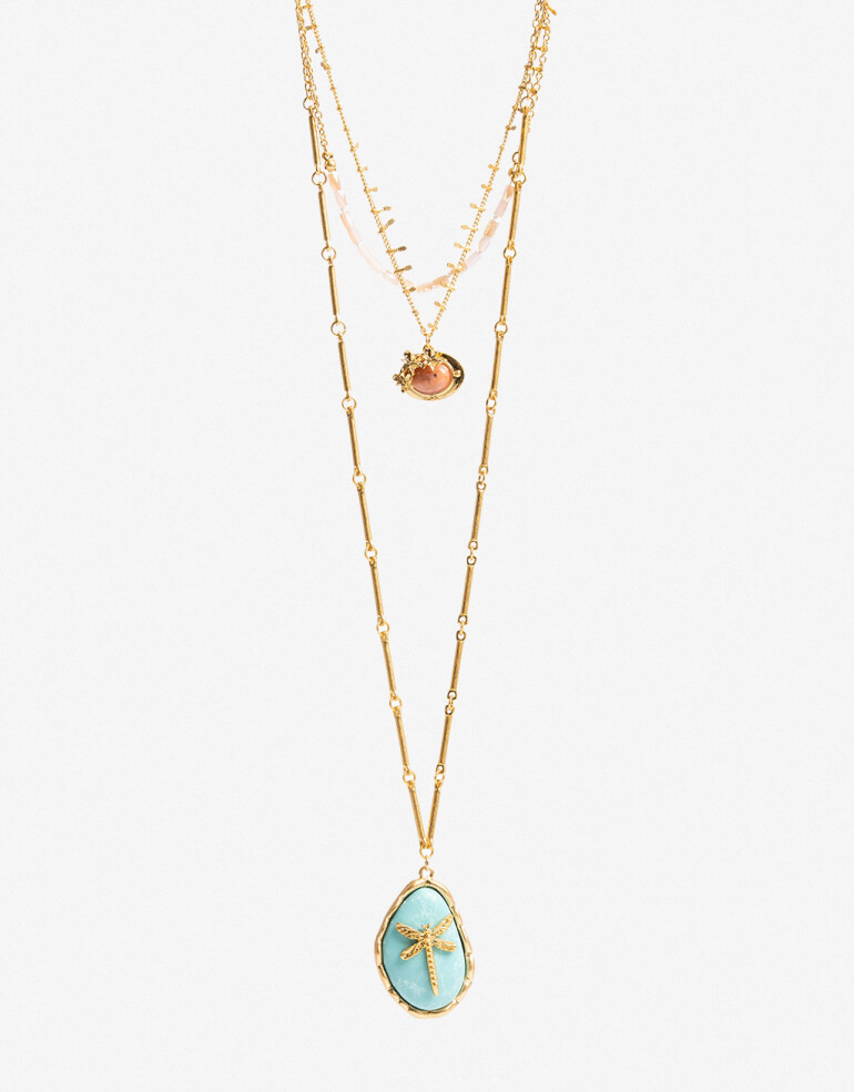 Collares Largos Color Collar Largo Layer Piedra - Combinacion Multicolor