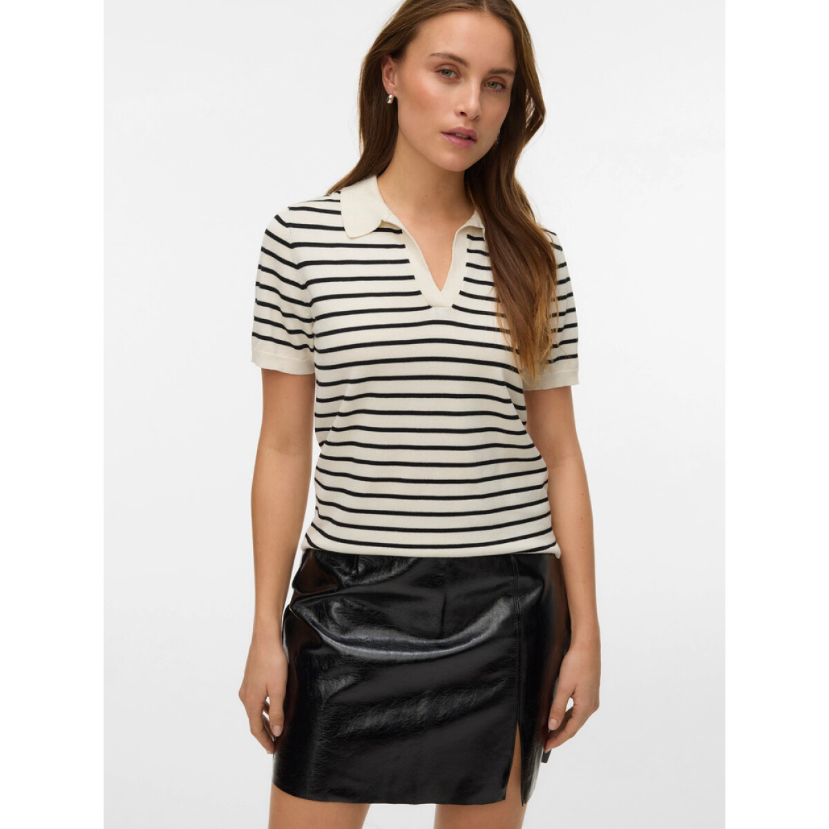 VMSILJE SS POLONECK PULLOVER - Birch stripes Black 