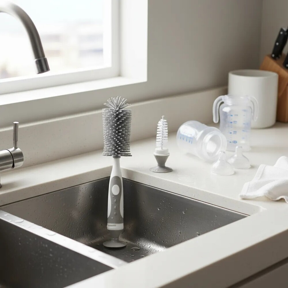 Cepillo limpia biberon BUBA silicona gris