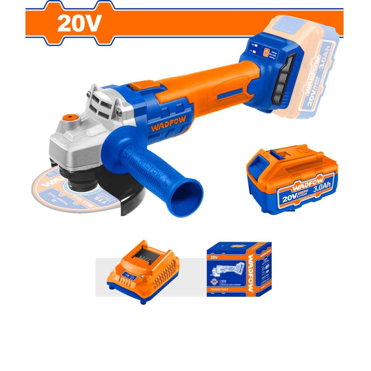 Amoladora Wadfow WLAPM21 Con Cargador Y Batería 20V Ub 