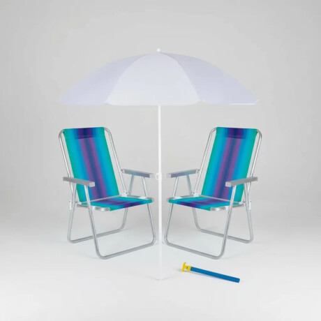 Set Sillas x2 Alum 120Kg + Sombrilla + Saca Arena Playa MOR Verde Agua/violeta
