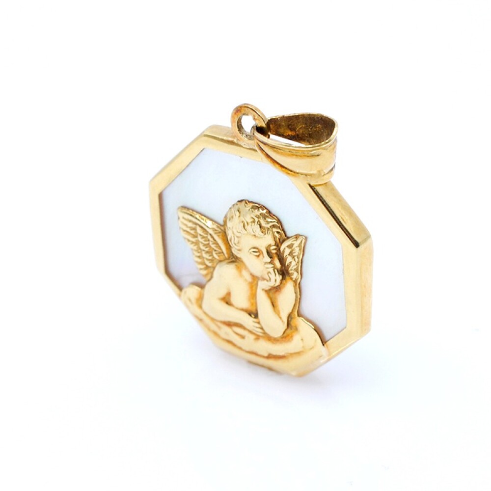 Medalla Octogonal Angelito De Oro 18K Con Nácar Medalla Octogonal Angelito De Oro 18K Con Nácar