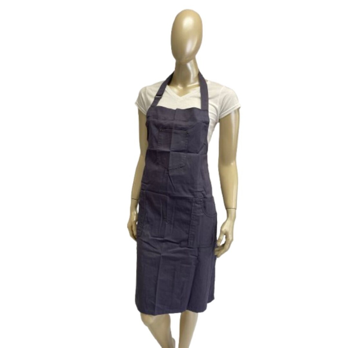 Delantal con peto, tres bolsillos, cuello y cintura ajustable - Gris oscuro 