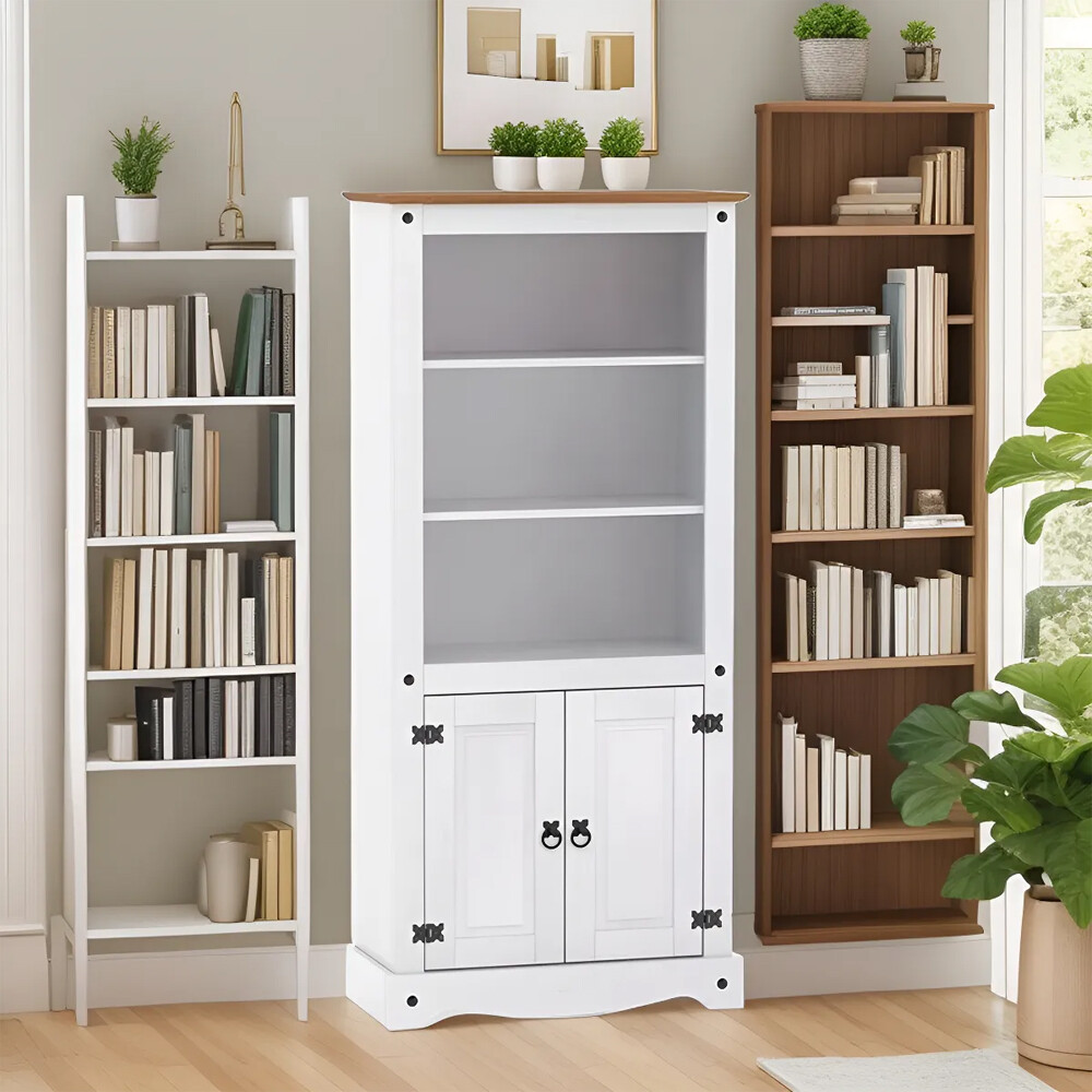 BIBLIOTECA ESTANTERÍA ORGANIZADOR 2 PUERTAS EN MADERA MACIZA - LÌNEA MEXICANA blanco