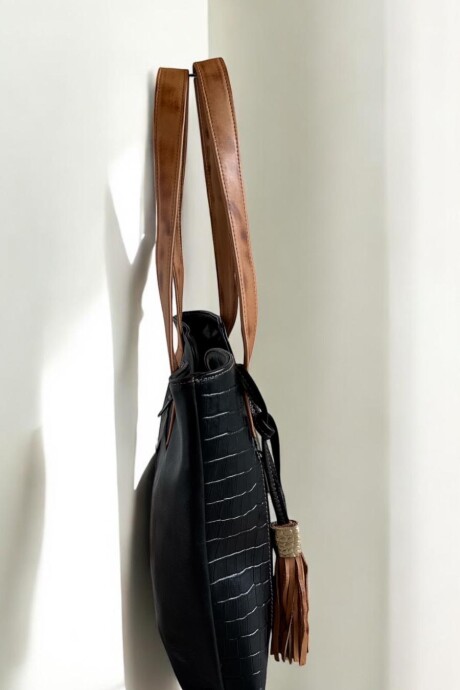 Cartera FILIPPA De Cuero Con Arte Pintada A Mano Color Negro Y Terra