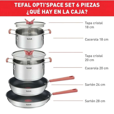 Bateria De Cocina Tefal Optispace 6 Piezas Acero Inoxidable