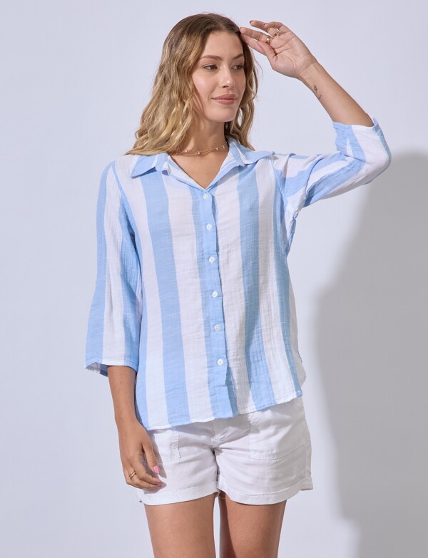 Camisa Algodon Lineas CELESTE/MULTI