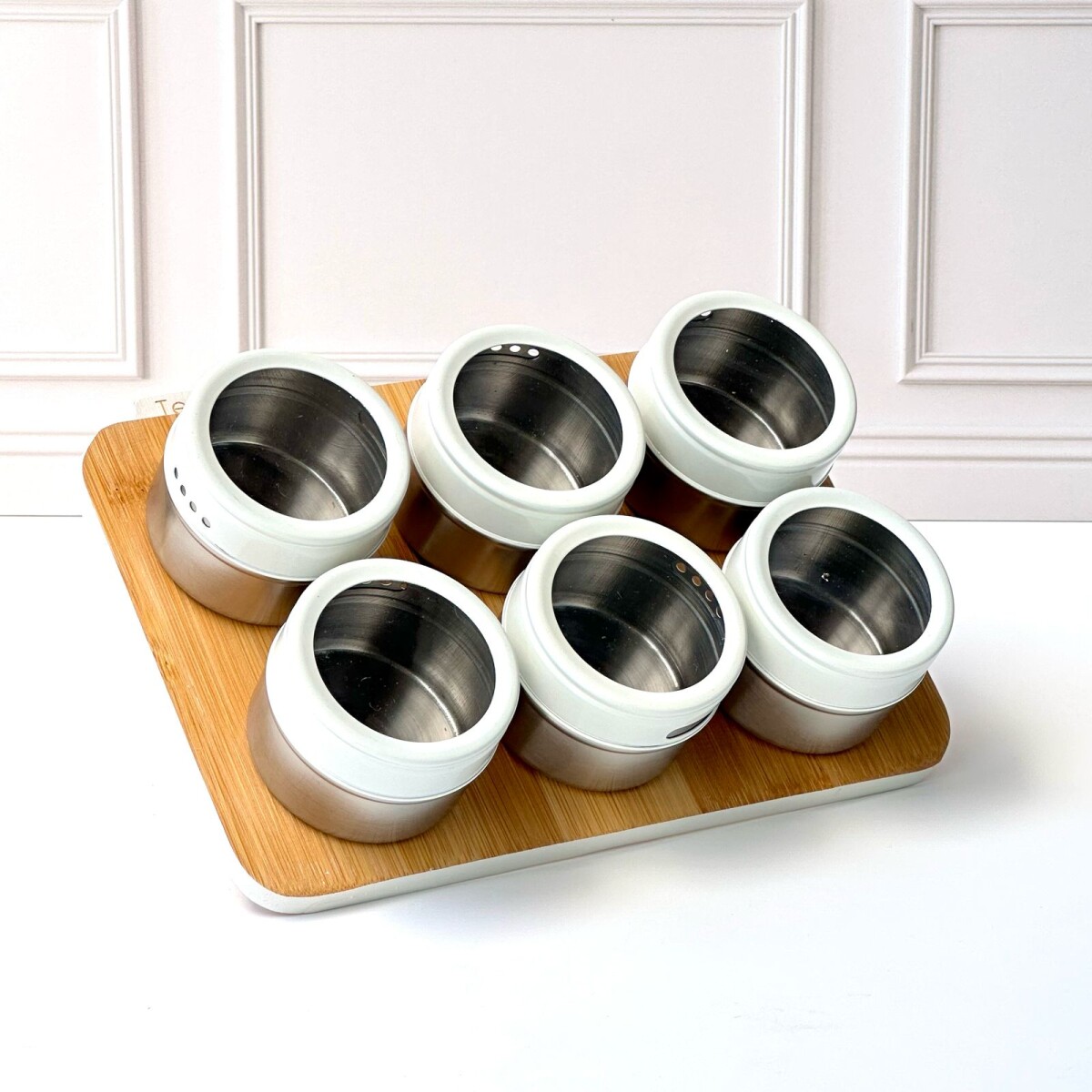 Especiero Condimentero Magnético De Cocina Acero/Bambú X6 