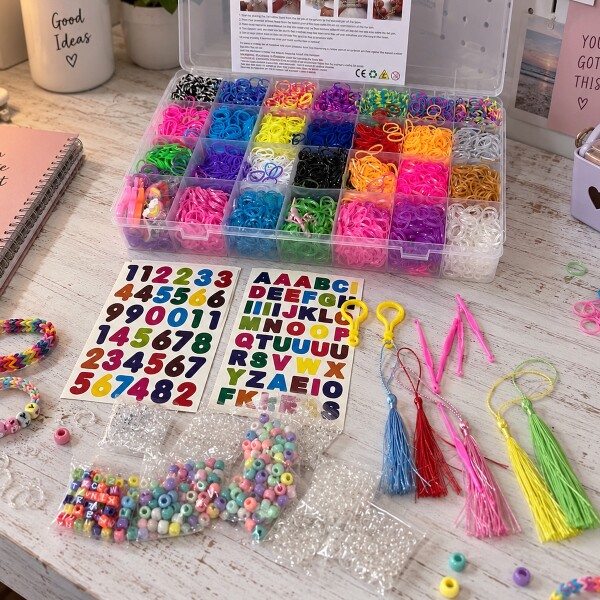 Set Para Hacer Pulseras Gomitas Banditas Brazaletes Niñas Niños Kit x 8000 Piezas IMBACK Set Para Hacer Pulseras Gomitas Banditas Brazaletes Niñas Niños Kit x 8000 Piezas IMBACK