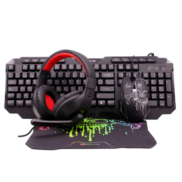 Combo Gamer Xtrike Me Teclado + Mouse + Pad + Auriculares Color Negro
