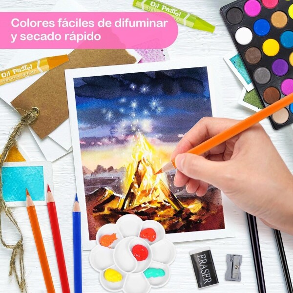 Set Valija Maletín Arte Escolar Didáctico 145 Piezas Pintar Variante Color Rosa