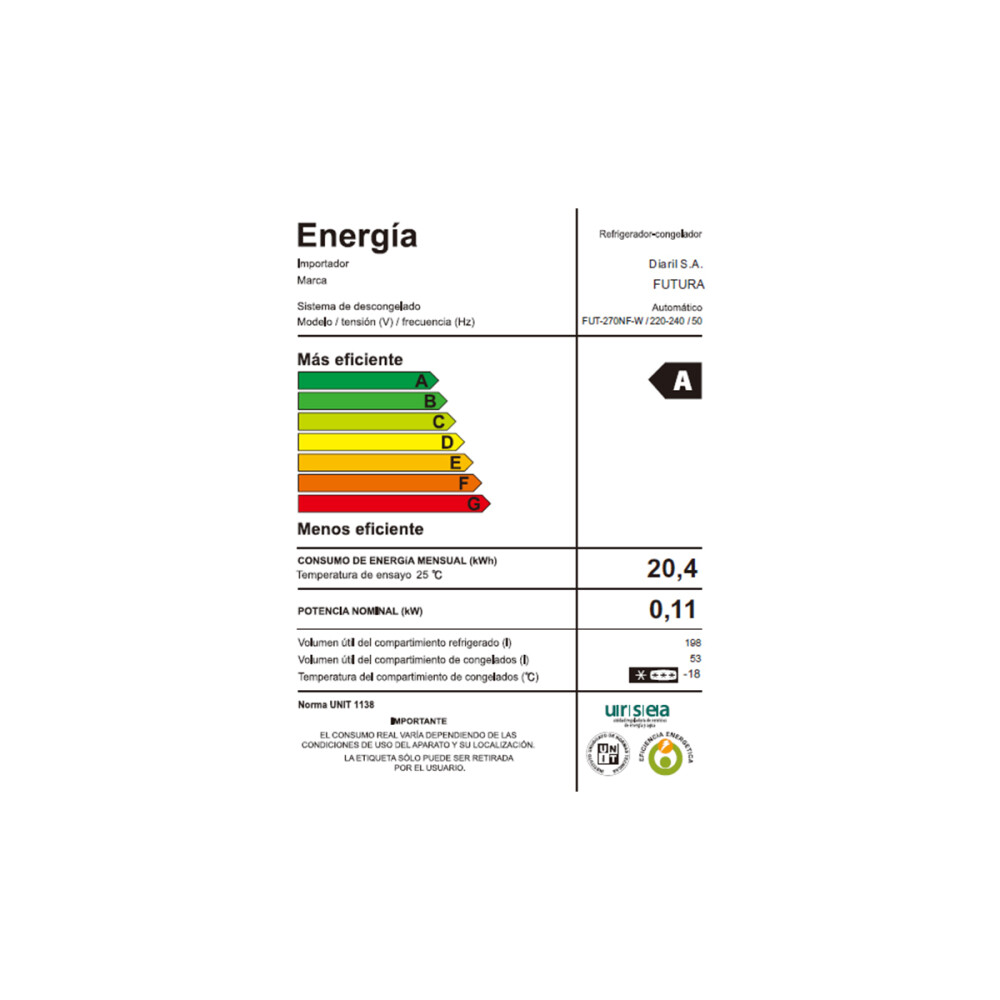 Heladera Futura FUT-270NF-W frio seco 251 L Blanca Heladera Futura FUT-270NF-W frio seco 251 L Blanca