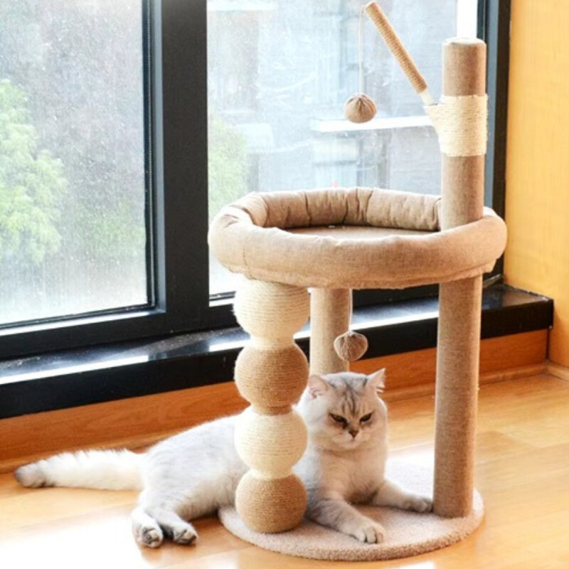 Rascador Para Gato Torre Con Felpa Forrado En Sisal Juego Beige