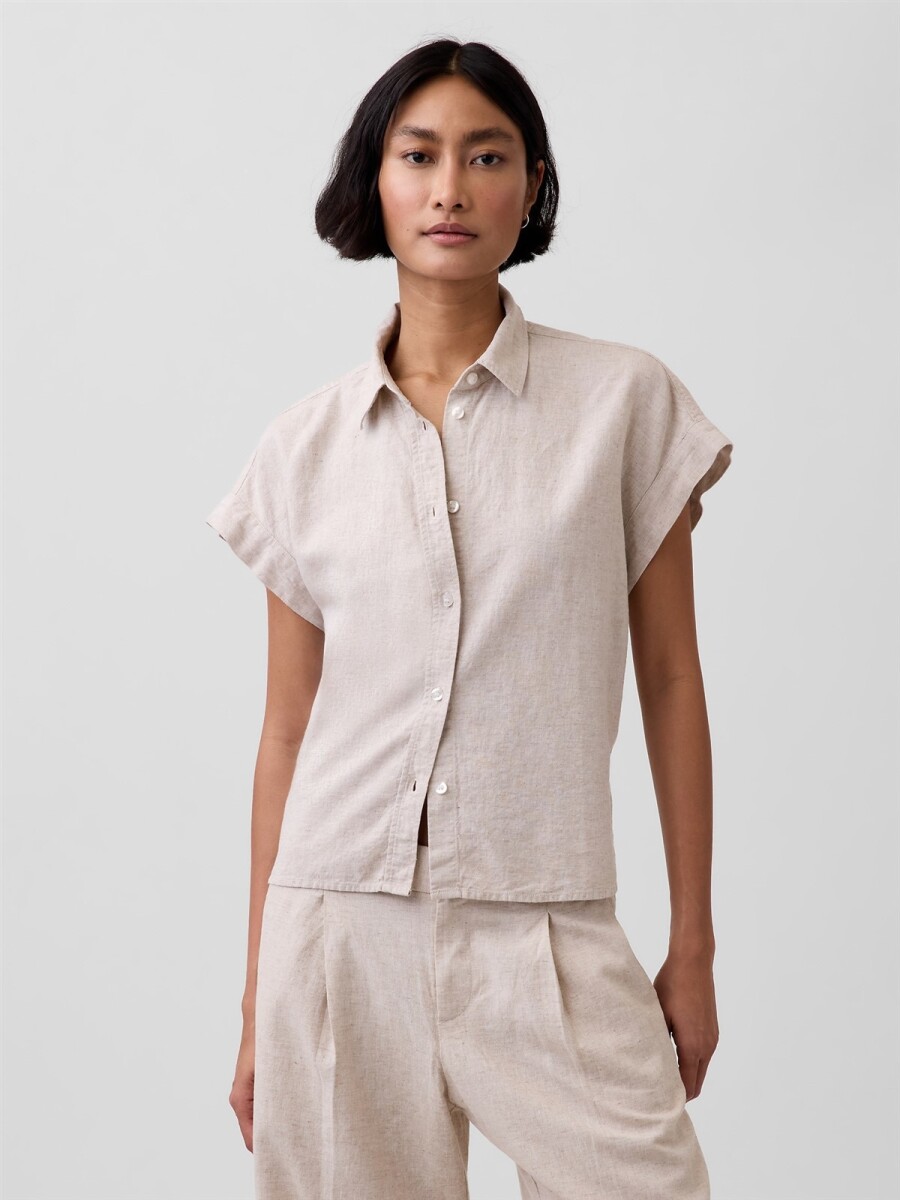 Camisa Lino Marga Corta Mujer - Flax Linen 
