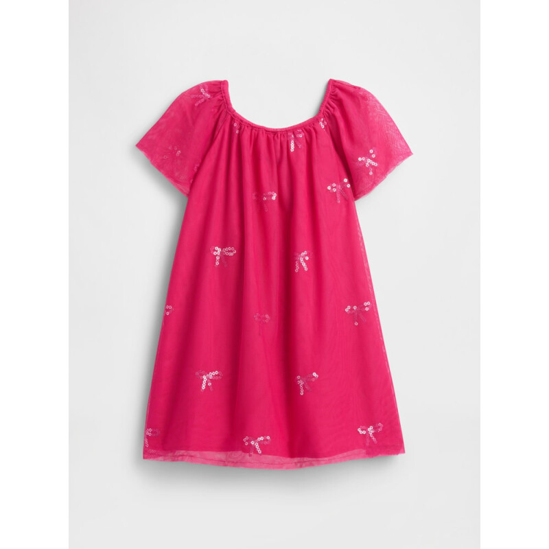 V-TULLE SEQUIN DRESS BRIGHT BEET