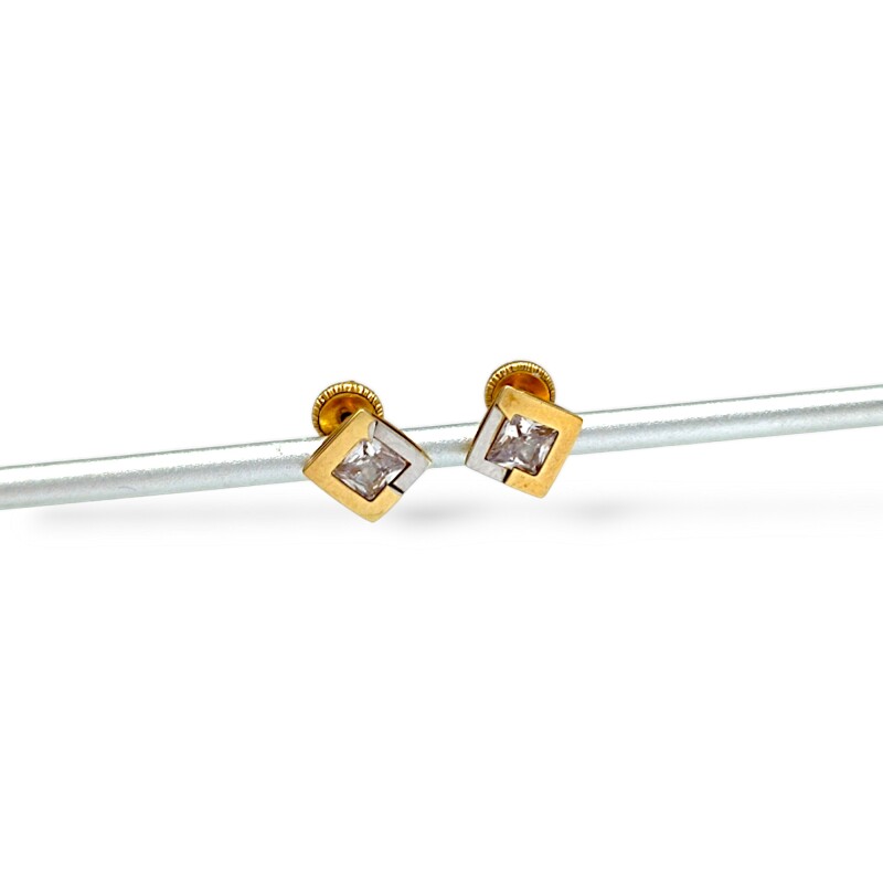 Caravanas Cuadrados oro- Oro bajo - Zirconia blanca- CA8013 conpiedra
