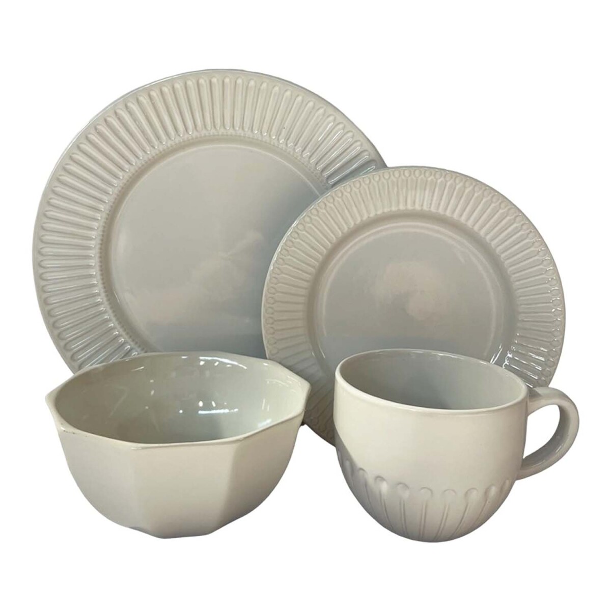 Juego Vajilla Cerámica Texturizada 16P Plato Bowl Taza 415ml - Blanco 