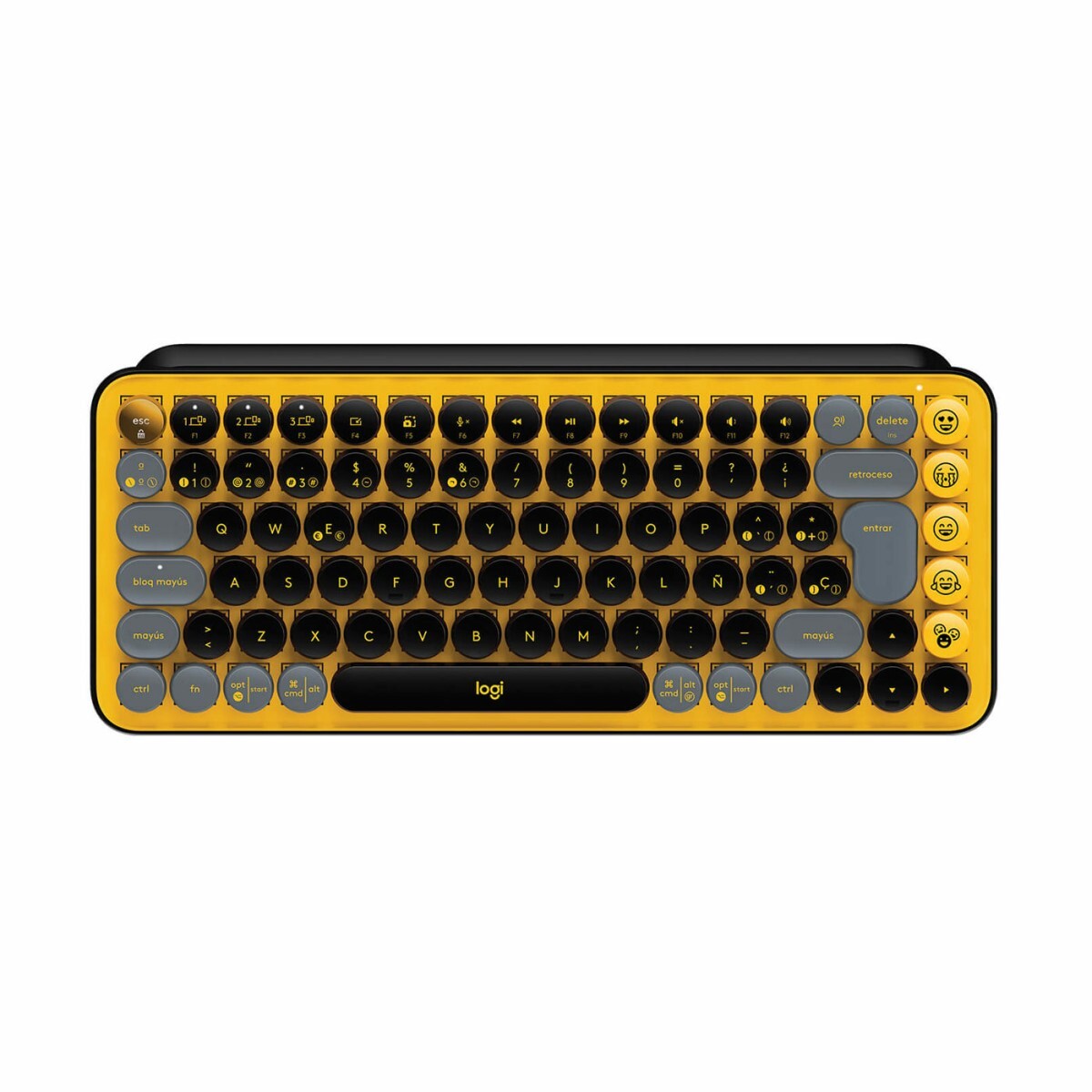 Teclado Logitech Pop Keys inalámbrico bluetooth c/emojis en español Negro / amarillo