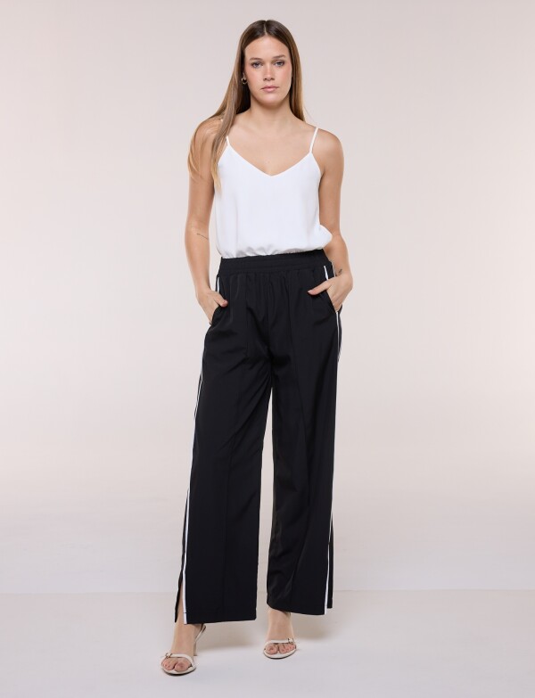 Pantalón Wide Leg Con Franjas Deportivas NEGRO