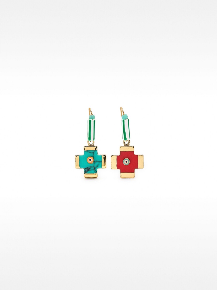 Pendientes De Cruz Esmaltada multicolor
