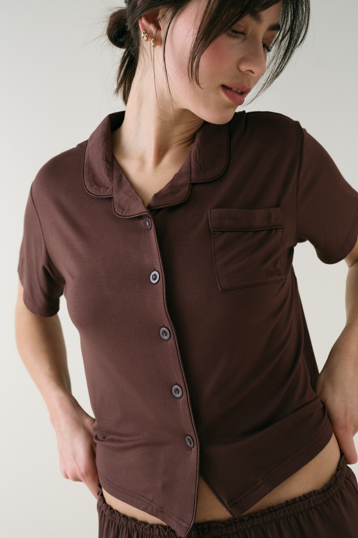 Camisa Manga Corta Viscosa Marron