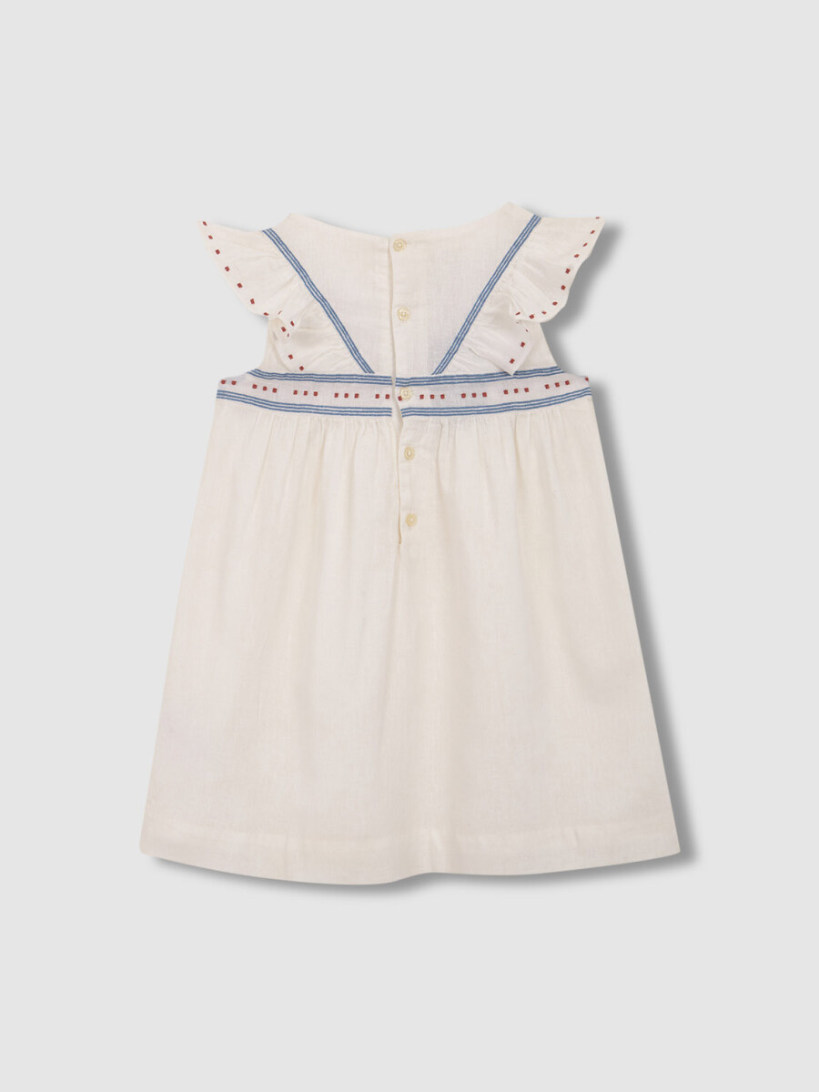 Vestido Con Bordados A Contraste Blanco Roto