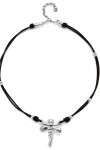 COLLAR DE CUERO Y LIBÉLULA BAÑADA EN PLATA DE LEY PLATA / BLANCO