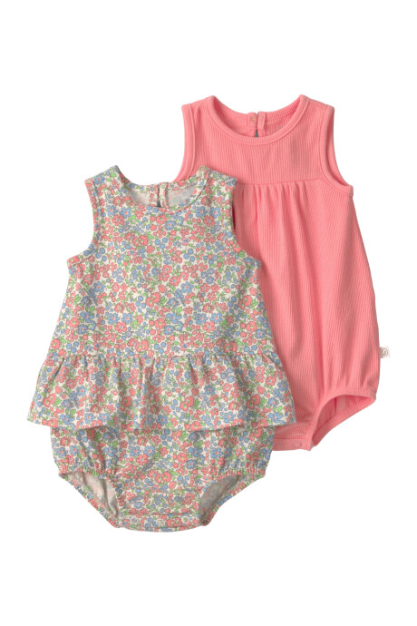 Pack dos bodies bombachudos de algodón orgánico, diseños floral y rosa Sin color