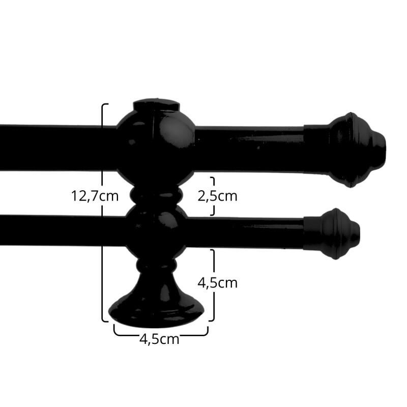 Barrote cortina doble de metal 2 Metros + 2 Soportes NEGRO