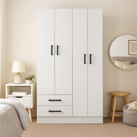 Ropero de 4 Puertas y 2 Cajones 90 cm Ancho con Perchero - Blanco Ropero de 4 Puertas y 2 Cajones 90 cm Ancho con Perchero - Blanco