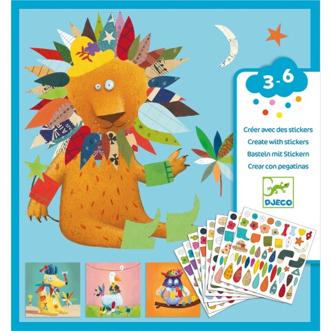DJ0893 Set X4 Laminas Para Jugar Con Stickers 3-6 Años Djeco - León