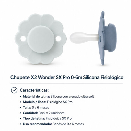 Chupete X2 Wonder SX Pro 0-6m Silicona Fisiológico Suave Azul-celeste