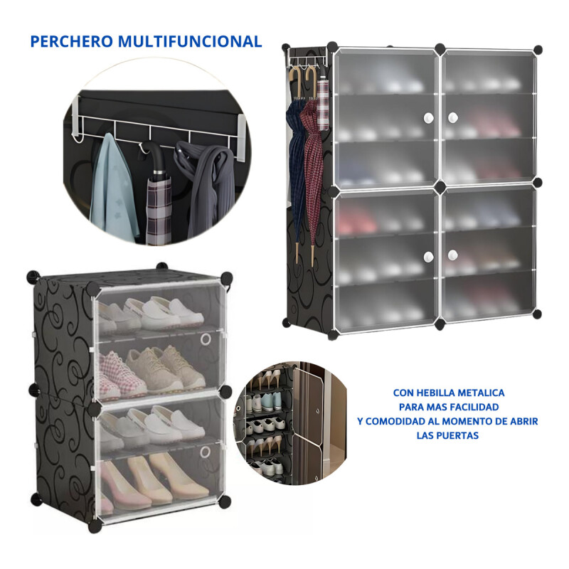 Zapatera 4 Puertas Organizador Multiuso Armable Moderno Marrón