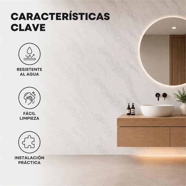 Pack x3 Placa PVC Símil Mármol 2,44x1,22m 3mm Resistente Gris Veteado