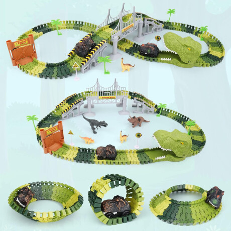 Pista Carreras Dinosaurio Jurassic Flexible Encastrable 220P Verde