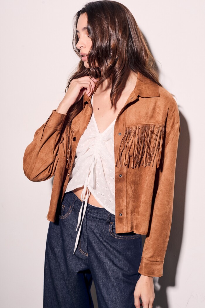 Camisa Flecos Gamuza Vegana Camel