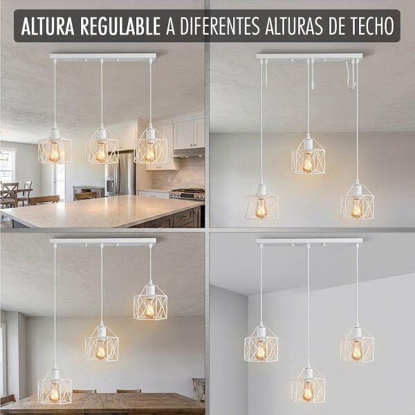 Lampara De Techo Colgante De 3 Luces Jaula Metal Moderna IMBACK Color Blanco Lampara De Techo Colgante De 3 Luces Jaula Metal Moderna IMBACK Color Blanco